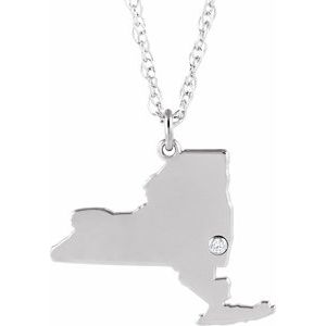 Rhodium-Plated Sterling Silver New York .015 CT Diamond State with Accented City Necklace - BN & CO JEWELRY
