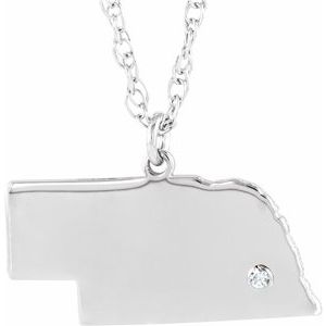 Rhodium-Plated Sterling Silver Nebraska .015 CT Diamond State with Accented City Necklace - BN & CO JEWELRY