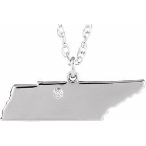 Rhodium-Plated Sterling Silver Tennessee .015 CT Diamond State with Accented City Necklace - BN & CO JEWELRY