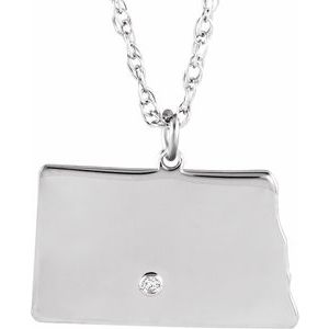 Rhodium-Plated Sterling Silver North Dakota .015 CT Diamond State with Accented City Necklace - BN & CO JEWELRY