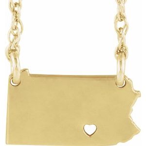 14K Yellow Gold-Plated Sterling Silver Pennsylvania State with Heart-Pierced City Necklace - BN & CO JEWELRY