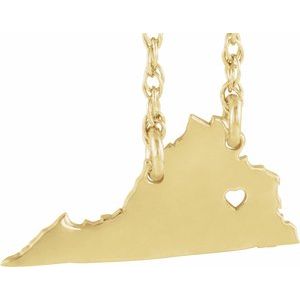 14K Yellow Gold-Plated Sterling Silver Virginia State with Heart-Pierced City Necklace - BN & CO JEWELRY