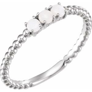 14K White Natural Opal Beaded Stackable Ring - BN & CO JEWELRY