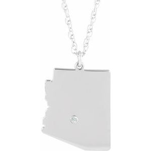 Rhodium-Plated Sterling Silver Arizona .015 CT Diamond State with Accented City Necklace - BN & CO JEWELRY
