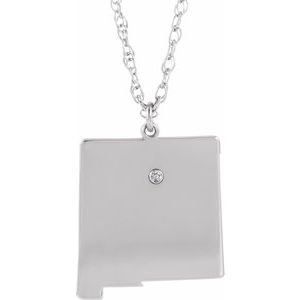 Rhodium-Plated Sterling Silver New Mexico .015 CT Diamond State with Accented City Necklace - BN & CO JEWELRY