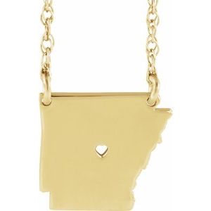14K Yellow Gold-Plated Sterling Silver Arkansas State with Heart-Pierced City Necklace - BN & CO JEWELRY