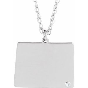 Rhodium-Plated Sterling Silver Wyoming .015 CT Diamond State with Accented City Necklace - BN & CO JEWELRY