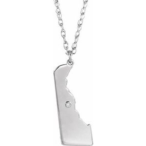 Rhodium-Plated Sterling Silver Delaware .015 CT Diamond State with Accented City Necklace - BN & CO JEWELRY