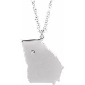 Rhodium-Plated Sterling Silver Georgia .015 CT Diamond State with Accented City Necklace - BN & CO JEWELRY