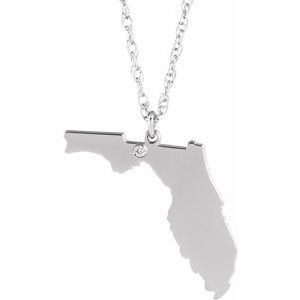 Rhodium-Plated Sterling Silver Florida .015 CT Diamond State with Accented City Necklace - BN & CO JEWELRY