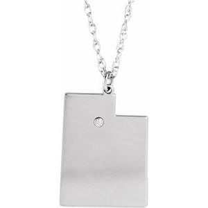 Rhodium-Plated Sterling Silver Utah .015 CT Diamond State with Accented City Necklace - BN & CO JEWELRY