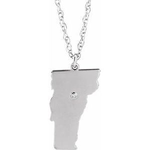 Rhodium-Plated Sterling Silver Vermont .015 CT Diamond State with Accented City Necklace - BN & CO JEWELRY