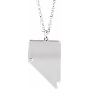 Rhodium-Plated Sterling Silver Nevada .015 CT Diamond State with Accented City Necklace - BN & CO JEWELRY