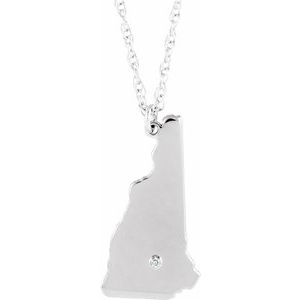 Rhodium-Plated Sterling Silver New Hampshire .015 CT Diamond State with Accented City Necklace - BN & CO JEWELRY