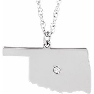 Rhodium-Plated Sterling Silver Oklahoma .015 CT Diamond State with Accented City Necklace - BN & CO JEWELRY