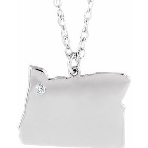 Rhodium-Plated Sterling Silver Oregon .015 CT Diamond State with Accented City Necklace - BN & CO JEWELRY