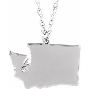 Rhodium-Plated Sterling Silver Washington .015 CT Diamond State with Accented City Necklace - BN & CO JEWELRY