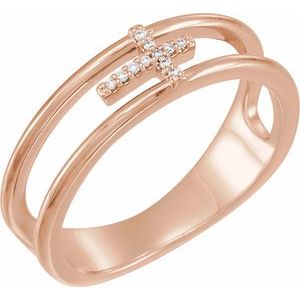 14K Rose .025 CTW Natural Diamond Negative Space Cross Ring - BN & CO JEWELRY