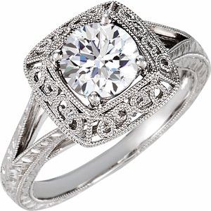 14K White 5.8 mm Round Vintage-Inspired Solitaire Engagement Ring - BN & CO JEWELRY