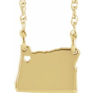 14K Yellow Gold-Plated Sterling Silver Oregon State with Heart-Pierced City Necklace - BN & CO JEWELRY