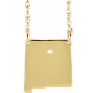 14K Yellow Gold-Plated Sterling Silver New Mexico State with Heart-Pierced City Necklace - BN & CO JEWELRY