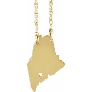 14K Yellow Gold-Plated Sterling Silver Maine State with Heart-Pierced City Necklace - BN & CO JEWELRY