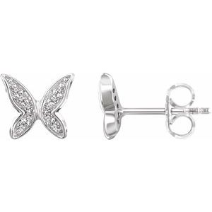 14K White .07 CTW Natural Diamond Butterfly Youth Earrings - BN & CO JEWELRY