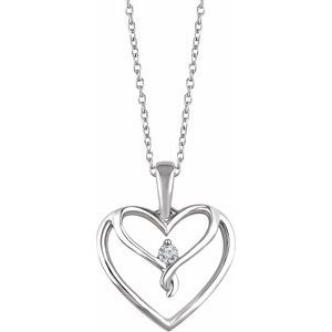 Sterling Silver .05 CT Natural Diamond Heart 18" Necklace - BN & CO JEWELRY