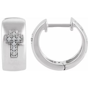 Sterling Silver .05 CTW Natural Diamond Cross Huggie Earrings - BN & CO JEWELRY