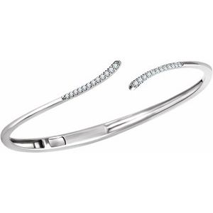 14K White 1/4 CTW Natural Diamond Bypass Hinged Cuff 7" Bracelet - BN & CO JEWELRY