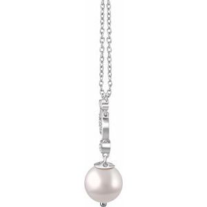 14K White Freshwater Cultured Pearl & 1/6 CTW Diamond 16-18" Necklace - BN & CO JEWELRY