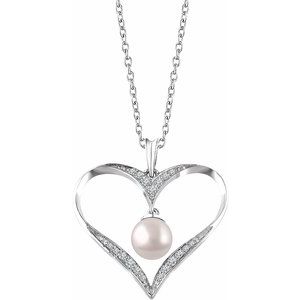 Sterling Silver Freshwater Cultured Pearl & 1/6 CTW Diamond Heart 16-18" Necklace - BN & CO JEWELRY