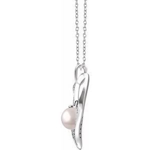 Sterling Silver Freshwater Cultured Pearl & 1/6 CTW Diamond Heart 16-18" Necklace - BN & CO JEWELRY