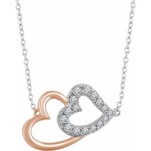 14K White/Rose 1/5 CTW Natural Diamond Double Heart 16-18" Necklace - BN & CO JEWELRY