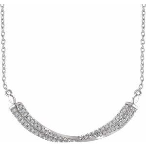 14K White 1/4 CTW Natural Diamond Twisted Bar 16-18" Necklace - BN & CO JEWELRY