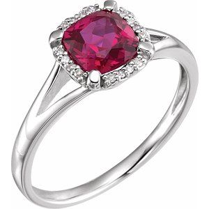 14K White Lab-Grown Ruby & .05 CTW Natural Diamond Ring - BN & CO JEWELRY