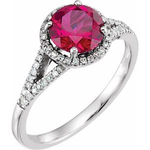 14K White Lab-Grown Ruby & 1/6 CTW Natural Diamond Ring - BN & CO JEWELRY