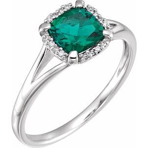 14K White Lab-Grown Emerald & .05 CTW Natural Diamond Ring - BN & CO JEWELRY
