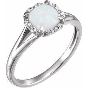 14K White Lab-Grown Opal & .05 CTW Natural Diamond Ring - BN & CO JEWELRY