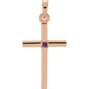 14K Rose 19.2x9 mm Natural Amethyst Cross Pendant - BN & CO JEWELRY