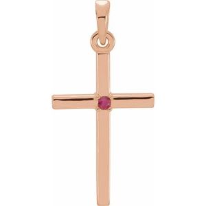 14K Rose 19.2x9 mm Natural Ruby Cross Pendant - BN & CO JEWELRY