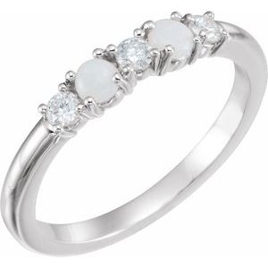 14K White Natural Opal & 1/5 CTW Natural Diamond Stackable Ring - BN & CO JEWELRY