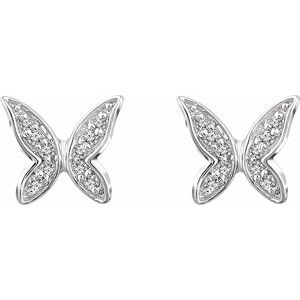 14K White .07 CTW Natural Diamond Butterfly Youth Earrings - BN & CO JEWELRY