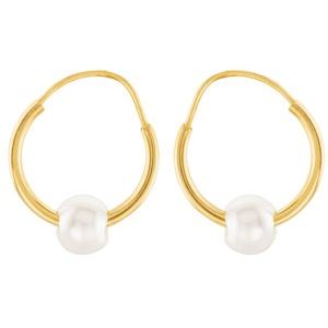 14K Yellow Youth Freshwater Cultured Pearl Huggie Earrings - BN & CO JEWELRY