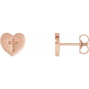 14K Rose Heart & Cross Earrings - BN & CO JEWELRY