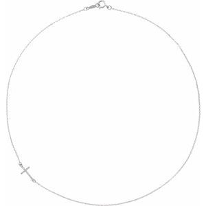 Sterling Silver .04 CTW Natural Diamond Off-Center Sideways Cross 16" Necklace - BN & CO JEWELRY