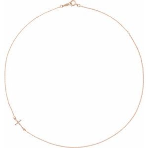 14K Rose .04 CTW Natural Diamond Off-Center Sideways Cross 16" Necklace - BN & CO JEWELRY