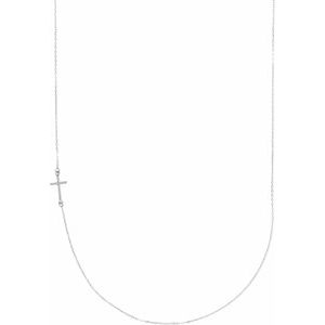 Sterling Silver .04 CTW Natural Diamond Off-Center Sideways Cross 16" Necklace - BN & CO JEWELRY