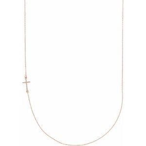 14K Rose .04 CTW Natural Diamond Off-Center Sideways Cross 16" Necklace - BN & CO JEWELRY