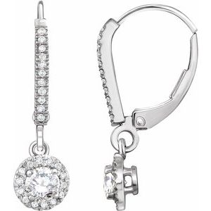 14K White 5/8 CTW Natural Diamond Halo-Style Lever Back Earrings - BN & CO JEWELRY